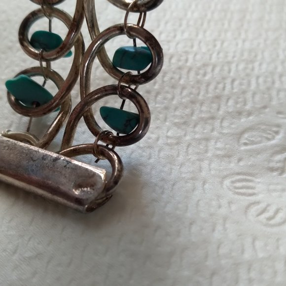 Vintage Silver wire looped turquoise sterling silver 925 bangle bracelet - Picture 6 of 8